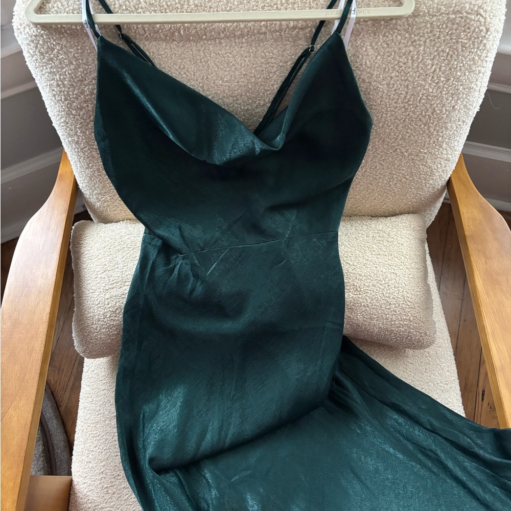 Lulus Dark Green Cowl Neck Satin Dress